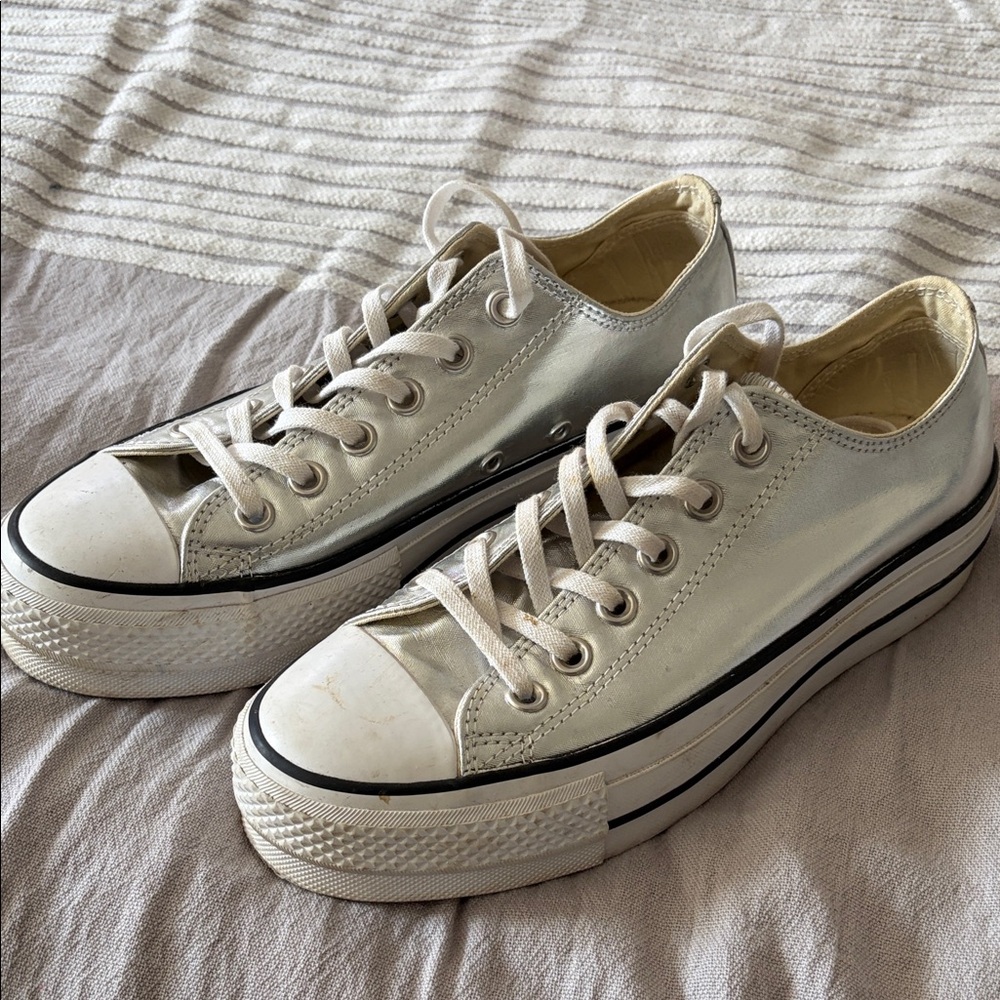 Converse silver platform sneakers